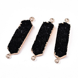 Resin Druzy Links Connectors, with Edge Light Gold Plated Iron Findings, Hexagon, Black, 43.5x10.5x7mm, Hole: 1.8mm(RESI-S383-079A)