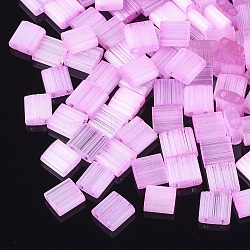 2-Hole Glass Seed Beads, Imitation Cat Eye, Rectangle, Violet, 5x4.5~5.5x2~2.5mm, Hole: 0.5~0.8mm(SEED-S023-16C-04)