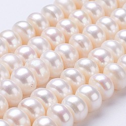 Natural Cultured Freshwater Pearl Beads Strands, Rondelle, Linen, 11~12x7~8mm, Hole: 0.5mm, about 47~48pcs/strand, 15.1 inch(PEAR-P002-30-01)