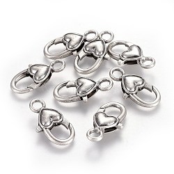 Tibetan Style Heart Lobster Claw Clasps, Lead Free & Nickel Free & Cadmium Free, Thailand Sterling Silver Plated, 27x13.5x6mm, Hole: 4mm(LF013Y-TAS-NR)