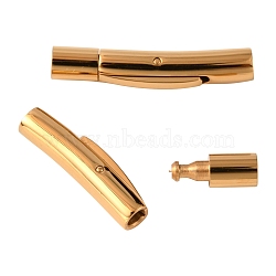 304 Stainless Steel Bayonet Clasps, Ion Plating (IP), Tube, Golden, 22.5x4x5mm, Hole: 3mm(STAS-G108-01G)