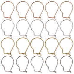 100Pcs 4 Colors 304 Stainless Steel Hoop Earrings Findings, Kidney Ear Wires, Mixed Color, 18x13x0.8mm, 25Pcs/color(STAS-SC0005-24)