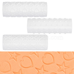 Plastic Handle Clay Texture Rollers, Pottery Tools, Mixed Pattern, White, 9.95x3.45~3.6cm, Inner Diameter: 3cm, 3pcs/set(AJEW-WH0248-351)