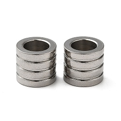 304 Stainless Steel European Beads, Large Hole Beads, Grooved Column, Stainless Steel Color, 10x9mm, Hole: 6mm(STAS-Z045-01P)