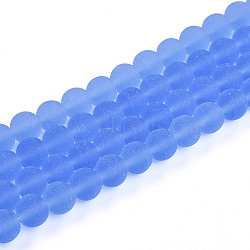 Transparent Glass Beads Strands, Round, Frosted, Cornflower Blue, 6mm, Hole: 0.7mm, about 66~67pcs/strand, 14.96~15.16''(38~38.5cm)(GLAA-T032-T6mm-MD04)