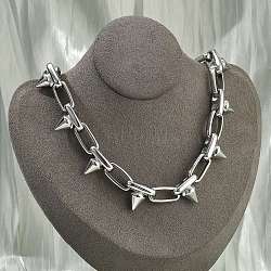 304 Stainless Steel Spike Link Chain Necklaces for Women Men, Stainless Steel Color, 18.70 inch(47.5cm)(NJEW-A043-02P)