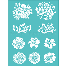 Self-Adhesive Silk Screen Printing Stencil, for Painting on Wood, DIY Decoration T-Shirt Fabric, Turquoise, Flower Pattern, 28x22cm(DIY-WH0173-021-E)