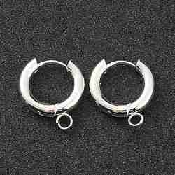 201 Stainless Steel Huggie Hoop Earring Findings, with Horizontal Loop and 316 Surgical Stainless Steel Pin, Silver, 18x16x3mm, Hole: 2.5mm, Pin: 1mm(STAS-P283-01C-S)