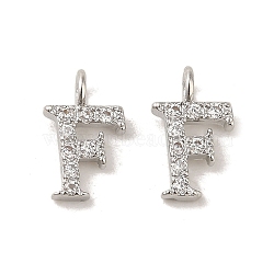 Initial Letter Brass Micro Pave Cubic Zirconia Pendants, Letter F, 9~10x4~10x1.5~2mm, Hole: 1.5mm(ZIRC-F008-F)