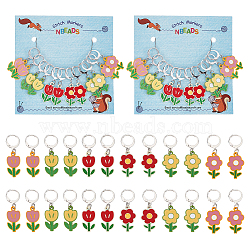 Alloy Enamel Flower Pendant Locking Stitch Markers, 304 Stainless Steel Clasp Stitch Marker, Mixed Color, 3.8~3.9cm, 6 style, 2pcs/style, 12pcs/set(HJEW-PH01869)