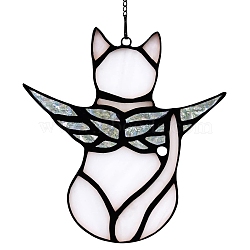 Angel Cat Stained Acrylic Window Planel, for Suncatchers Window Home Hanging Ornaments, White, 120x130mm(STGL-PW0001-18A)