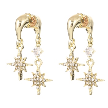 Brass Rhinestone Stud Dangle Earrings, Star, Golden, 25~35x13.5~18mm, Pin: 0.7mm