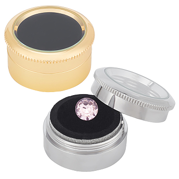 2Pcs 2 Colors Round Alloy Loose Diamond Storage Boxes, Gemstone Display Case with Clear Glass Window and Sponge Inside, Mixed Color, 3.2x1.7cm, 1pc/color