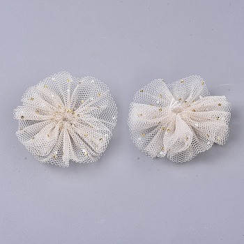 Organza Fabric Flowers, with Foil, for DIY Headbands Flower Accessories Wedding Hair Accessories for Girls Women, Wheat, 42x5mm