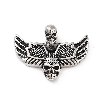 Retro 304 Stainless Steel Pendants, Skull with Wing Charm, Antique Silver, 38x45.5x12.5mm, Hole: 6x9mm