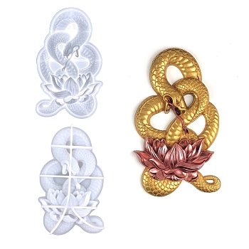 DIY Snake & Lotus Wall Decoration Silicone Molds, Resin Casting Molds, for UV Resin, Epoxy Resin Craft Making, White, 191x118x17mm