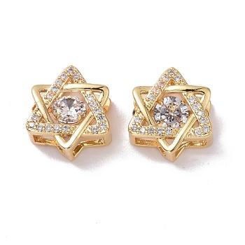 Brass Micro Pave Clear Cubic Zirconia Charms, Cadmium Free & Lead Free, Star of David, Golden, 12x11x5.3mm, Hole: 2.5x4mm