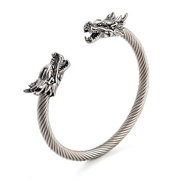 Dragon Head 304 Stainless Steel Open Cuff Bangles for Women, Antique Silver, Inner Diameter: 2-5/8 inch(6.8cm)