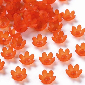 Frosted Acrylic Bead Caps, 6-Petal, Flower, Orange Red, 14x6mm, Hole: 2mm, about 1660pcs/500g