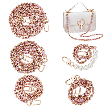 WADORN 5Pcs 5 Styles Imitation Leather Purse Chains, with Alloy & Iron Findings, Pearl Pink, 37.5~117x0.8cm, 1pc/style