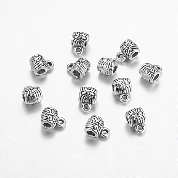Tibetan Silver Barrel Hangers, Scarf Bail Beads, Lead Free & Cadmium Free, Antique Silver, about 5.5mm in diameter, Hole: 2mm