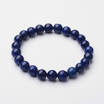 Natural Lapis Lazuli Beaded Stretch Bracelet, for Handcrafted Jewelry Women, 2 inch(5.2cm)
