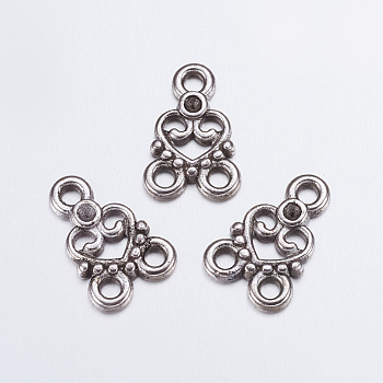 Chandelier Component Links, 3 Loop Connectors, Lead Free Nickel Free, and Cadmium Free, Alloy, Heart, Antique Silver, 15x11x2mm, Hole: 2mm