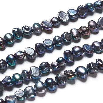 Natural Baroque Pearl Keshi Pearl, Cultured Freshwater Pearl Beads Strands, Two Sides Polished, Dyed, Nuggets, Slate Gray, 4.5~6x2.8~3.5x4.2~5mm, Hole: 0.5mm, about 37pcs/strand, 6.69 inch(17cm)