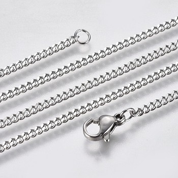 304 Stainless Steel Curb Chain Necklaces, with Lobster Claw Clasp, Stainless Steel Color, 23.62 inch(60cm)