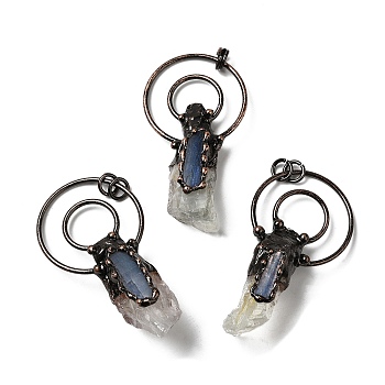 Natural Kyanite & Green Quartz Big Pendants, Nuggets Charms, with Red Copper Plated Brass Findings, Cadmium Free & Lead Free, 73~77x41x19~24mm, Hole: 6mm