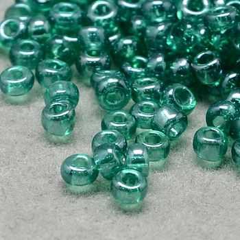 12/0 Grade A Round Glass Seed Beads, Transparent Colours Lustered, Medium Sea Green, 12/0, 2x1.5mm, Hole: 0.3mm