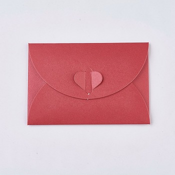 Retro Colored Pearl Blank Mini Paper Envelopes, Wedding Party Invitation Envelope, DIY Gift Envelope, Heart Closure Envelopes, Rectangle, FireBrick, 7.2x10.5cm