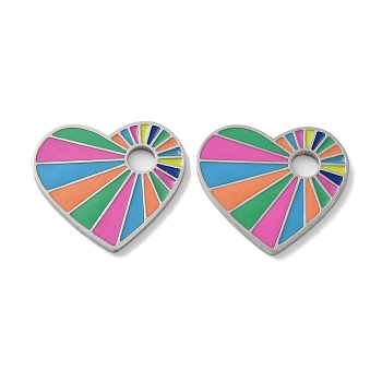 304 Stainless Steel Enamel Pendants, Heart Charm, Stainless Steel Color, 18x20x1.5mm, Hole: 3.5mm