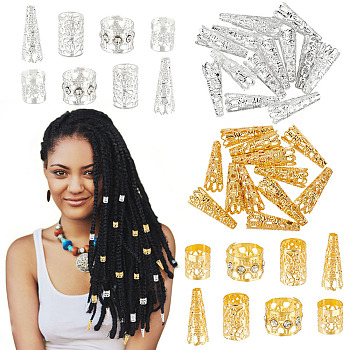 Elite DIY Making Findings Kits, Including Multi-Petal Iron Hollow Bead Caps & Hair Coil Cuffs, Golden & Stainless Steel Color, Bead Caps: 22x8mm, Hole: 3mm, 28pcs, Hair Coil Cuffs: 10~15x9~14mm, Inner Diameter: 8.5~13.5mm, 84pcs