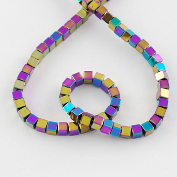 Non-magnetic Synthetic Hematite Beads Strands, Grade A, Cube, Multi-color Plated, 2x2x2mm, Hole: 1mm