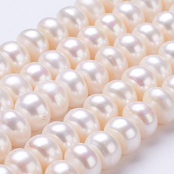 Natural Cultured Freshwater Pearl Beads Strands, Rondelle, Linen, 11~12x7~8mm, Hole: 0.5mm, about 47~48pcs/strand, 15.1 inch