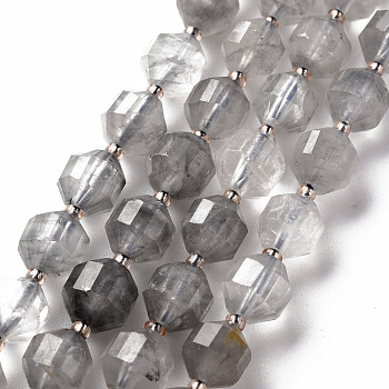 Natural Gray Quartz Beads Strands, Barrel, Faceted, 8x7.5mm, Hole: 1.2mm, about 40~41pcs/strand, 14.96 inch(38cm)