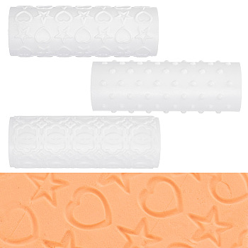 Plastic Handle Clay Texture Rollers, Pottery Tools, Mixed Pattern, White, 9.95x3.45~3.6cm, Inner Diameter: 3cm, 3pcs/set
