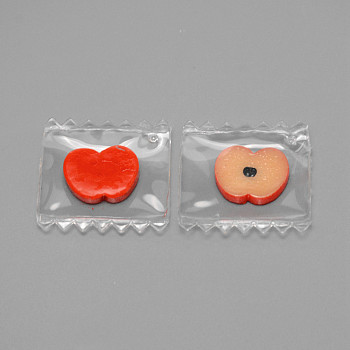 Transparent Candy Bag Apple Slice Resin Pendants, Orange Red, 29~30x29~30x3~3.5mm, Hole: 1.5mm