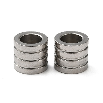 304 Stainless Steel European Beads, Large Hole Beads, Grooved Column, Stainless Steel Color, 10x9mm, Hole: 6mm