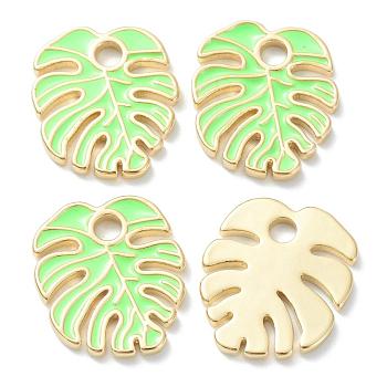 Brass Enamel Pendants, Real 18K Gold Plated, Long-Lasting Plated, Leaf, Light Green, 18x16x1.5mm, Hole: 2.5mm