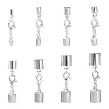 8 Styles Alloy Lobster Claw Clasps, with Cord Ends, Silver, 32~42.5mm, 1pc/style