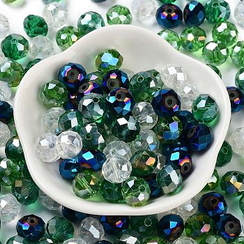 Glass Beads, Faceted, Rondelle, Dark Green, 10x8mm, Hole: 1mm, about 560pcs/500g