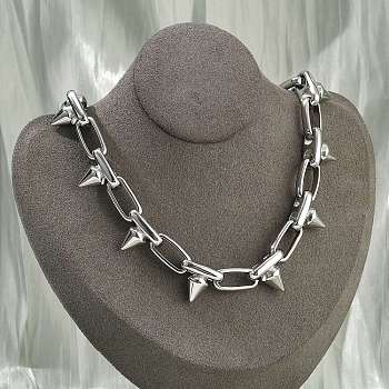 304 Stainless Steel Spike Link Chain Necklaces for Women Men, Stainless Steel Color, 18.70 inch(47.5cm)