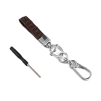 Cowhide Leather Keychains, with Alloy Finding & Screwdriver, Coconut Brown, 183x23x10mm
