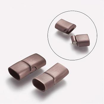 304 Stainless Steel Matte Magnetic Clasps with Glue-in Ends, Rectangle, Red Copper, 28x14x8mm, Hole: 6x12mm