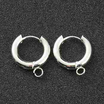 201 Stainless Steel Huggie Hoop Earring Findings, with Horizontal Loop and 316 Surgical Stainless Steel Pin, Silver, 18x16x3mm, Hole: 2.5mm, Pin: 1mm