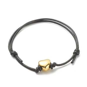 Heart Beads Adjustable Cord Bracelet for Women, Golden, Black, Inner Diameter: 2-1/4 inch(5.6cm)