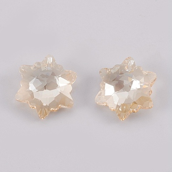 K9 Glass Rhinestone Pendants, Imitation Austrian Crystal, Faceted, Snowflake, Golden Shadow, 14x7mm, Hole: 1.6mm