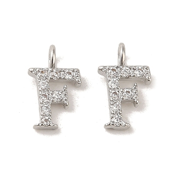 Initial Letter Brass Micro Pave Cubic Zirconia Pendants, Letter F, 9~10x4~10x1.5~2mm, Hole: 1.5mm